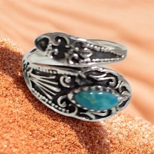 TURQUOISE SPOON RING 925 STERLING SILVER SIZE 7